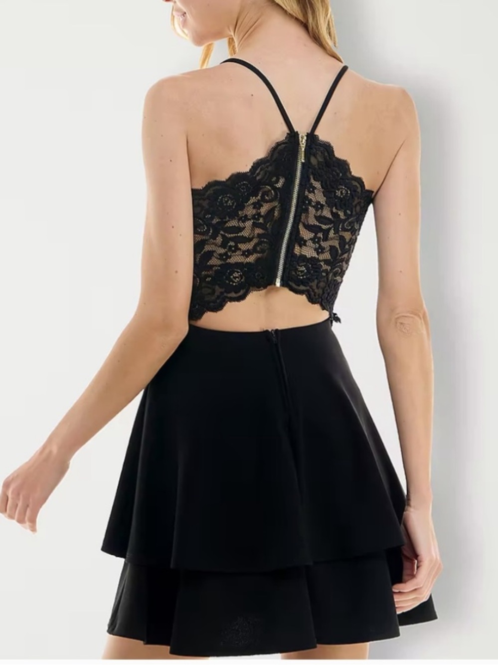 Black Layered Homecoming Dress with Lace Back